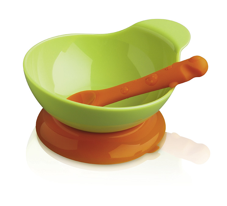 Lime Green Orange Silicone Baby Bowl Spoon Set CKS Zeal